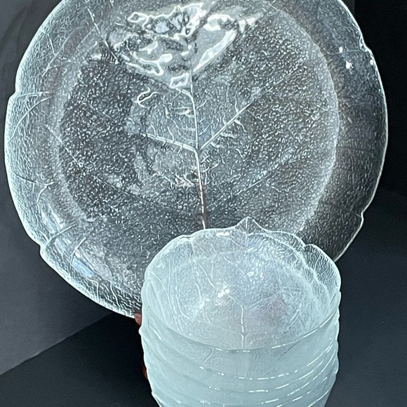 Arcoroc France Dining Arcoroc France Bowl Set Aspen Leaf Clear Glass Platter 6 Small Bowls Poshmark
